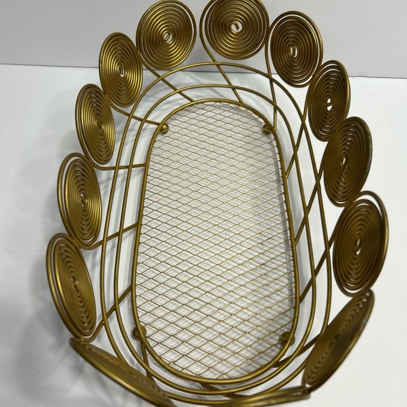 Vintage Brass Wire Coiled Metal Wicker Style Decorative Basket 12.25"x4” - Picture 3 of 6